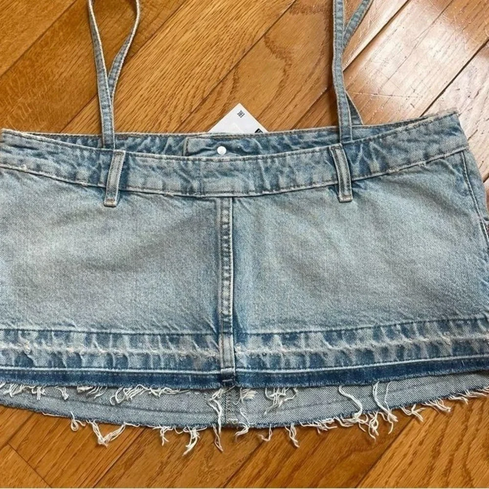ZARA TRF‎ DENIM SKIRT EFFECT CROP JEAN TOP Sz XS